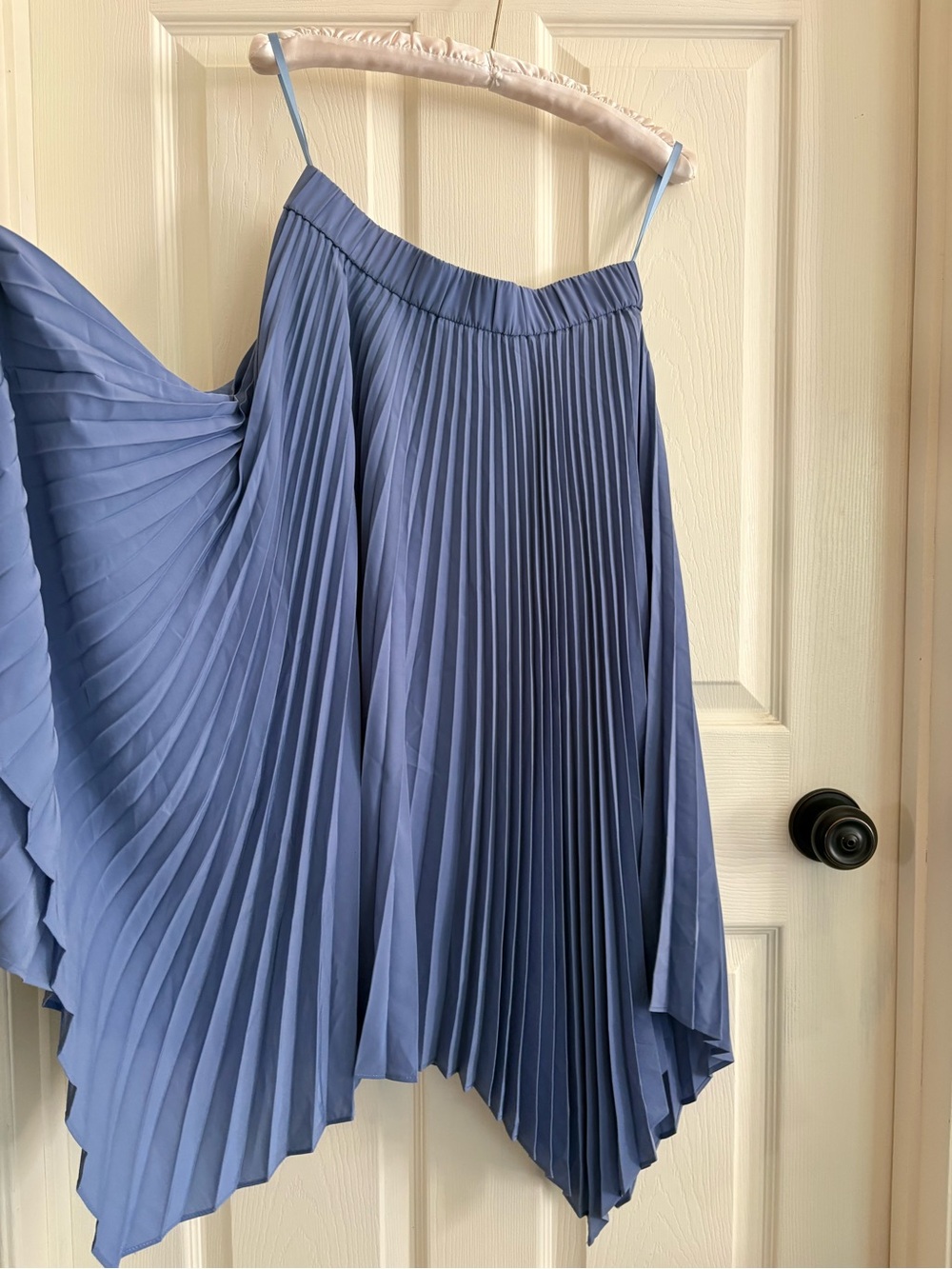 JW Anderson Pleated Periwinkle Midi Skirt with Asymmetrical Hem